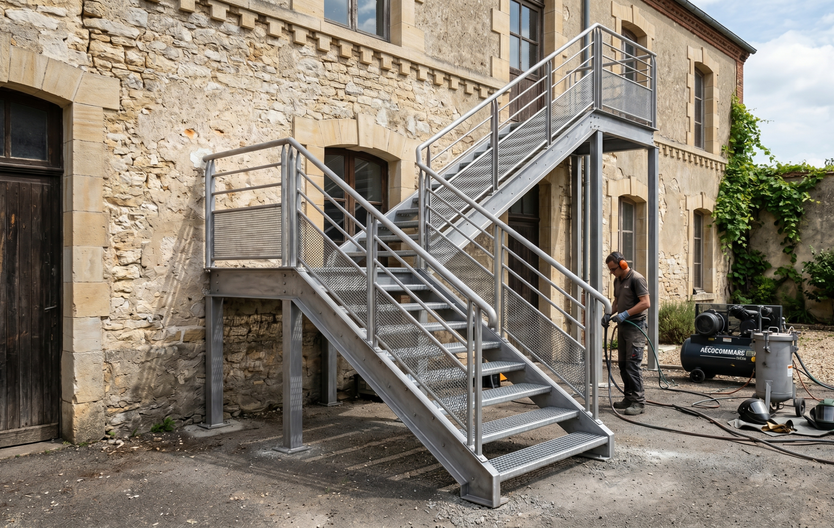 Escalier ext&eacute;rieur en m&eacute;tal